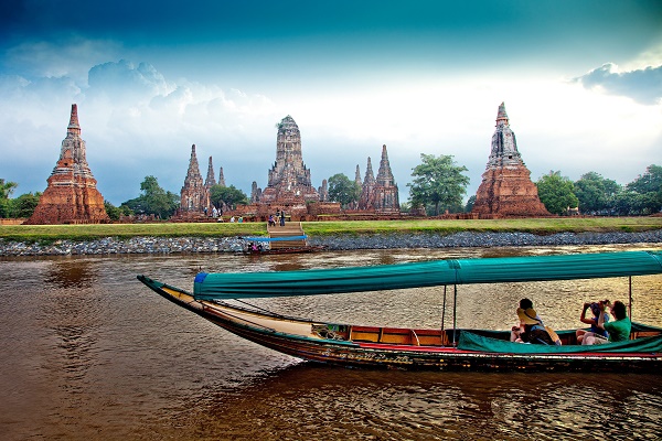Seeing Ayutthaya's ruins by boat, Thailand