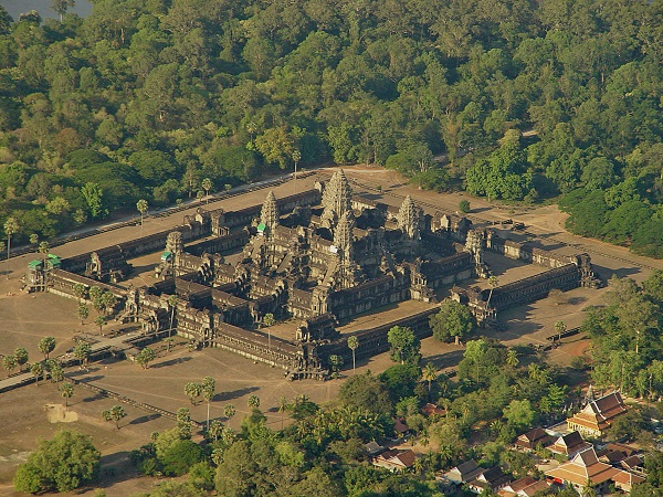 View of Angkor Wat from helicopter