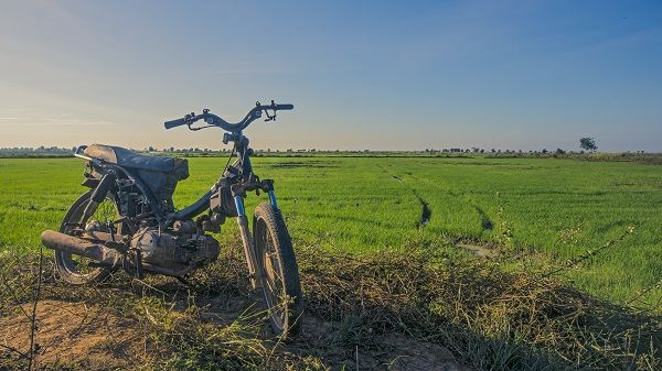 Rugged motorcycle at rest in Cambodia