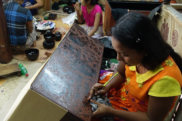 Lacquerware in progress, Bagan, Myanmar. Image © Mike Aquino, used with permission.