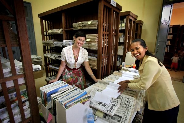 Australian volunteer helps sorting and cataloguing books at the National Library of Cambodia