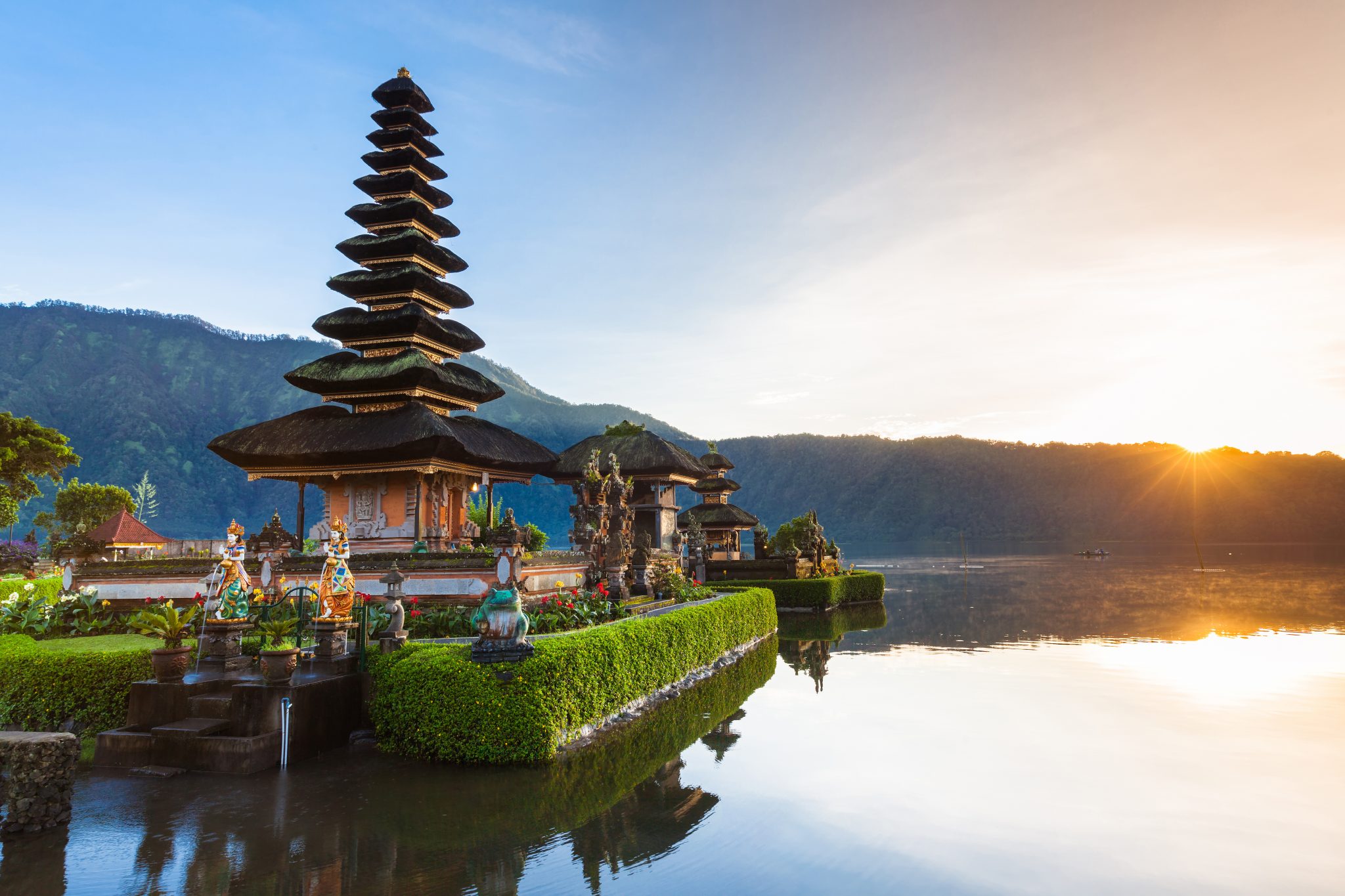 The Ulun Danu Beratan Temple was built in 1633 CE and dedicated to the Balinese lake goddess Dewi Danu. Visit SoutheastAsia.