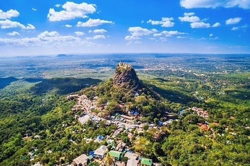 In the heart of Myanmar, 50 km southeast of Bagan is Mount Popa, an extinct volcano 1518 meters (4981 feet) above sea level.